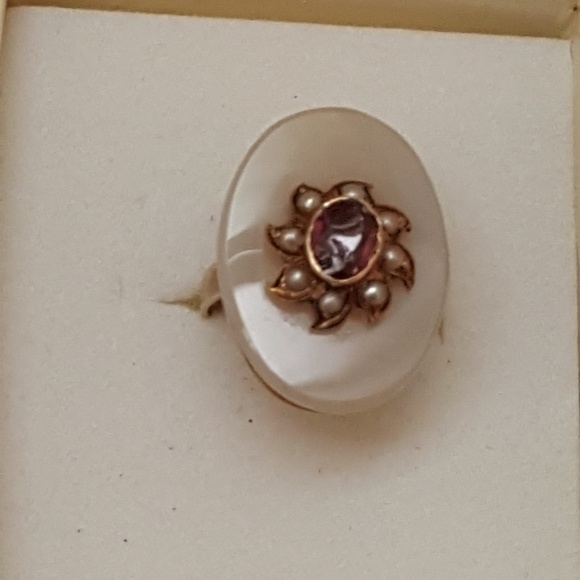 Antique Carnelian Amethyst Pearl 14k YGRing,18c
